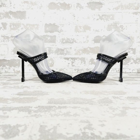 New Jessica Rich Black Fishnet Pointed Toe Slip On Pumps E692 - Picture 7 of 12